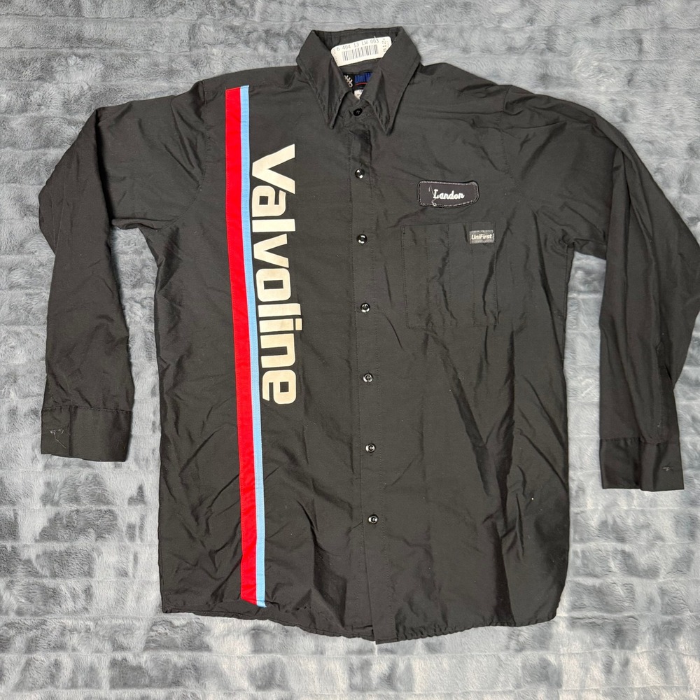 UniFirst Valvoline Racing Work Shirt Mens 15.5 Black Long Sleeve Landon Patch